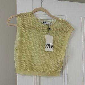 Zara Light Yellow Textured Tank Top